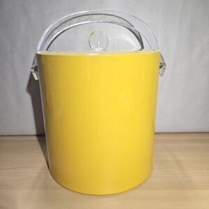 Mid Century Modern Vintage 70's Vinyl Bright Yellow & Lucite Ice Bucket & Lid
